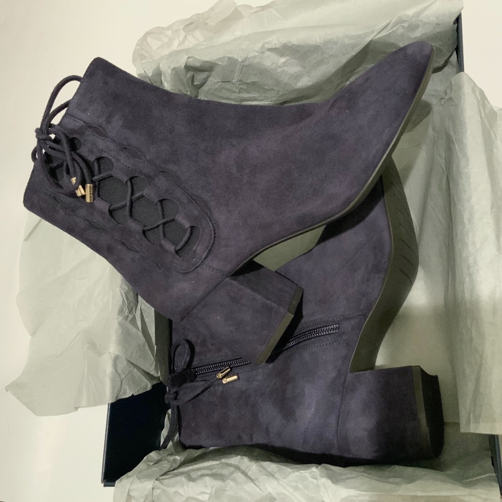 Cole Haan Leah Blue Suede Side Lace Up Suede Bootie Block Heel Fashion Boots 7 - Picture 8 of 9